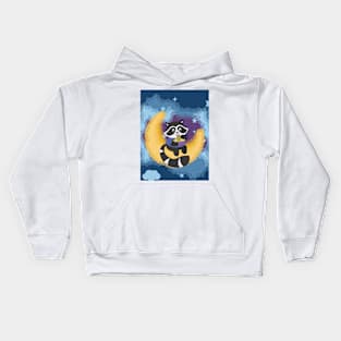 Raccoon eating noodle on the Moon illustration Kids Hoodie